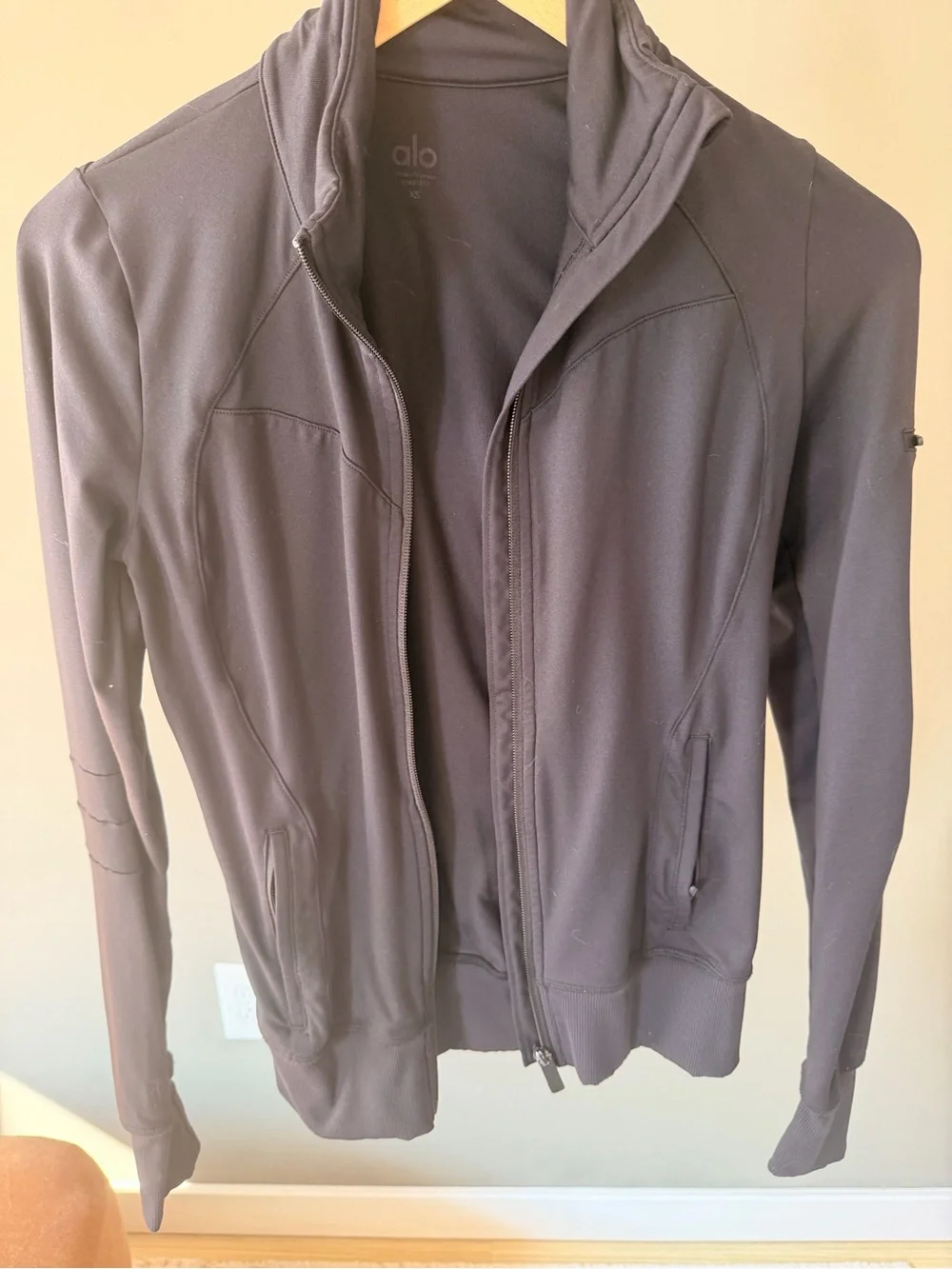 Alo Yoga Black Full Zip Moto Active Jacket Zip Sleeve Pocket XS⁠